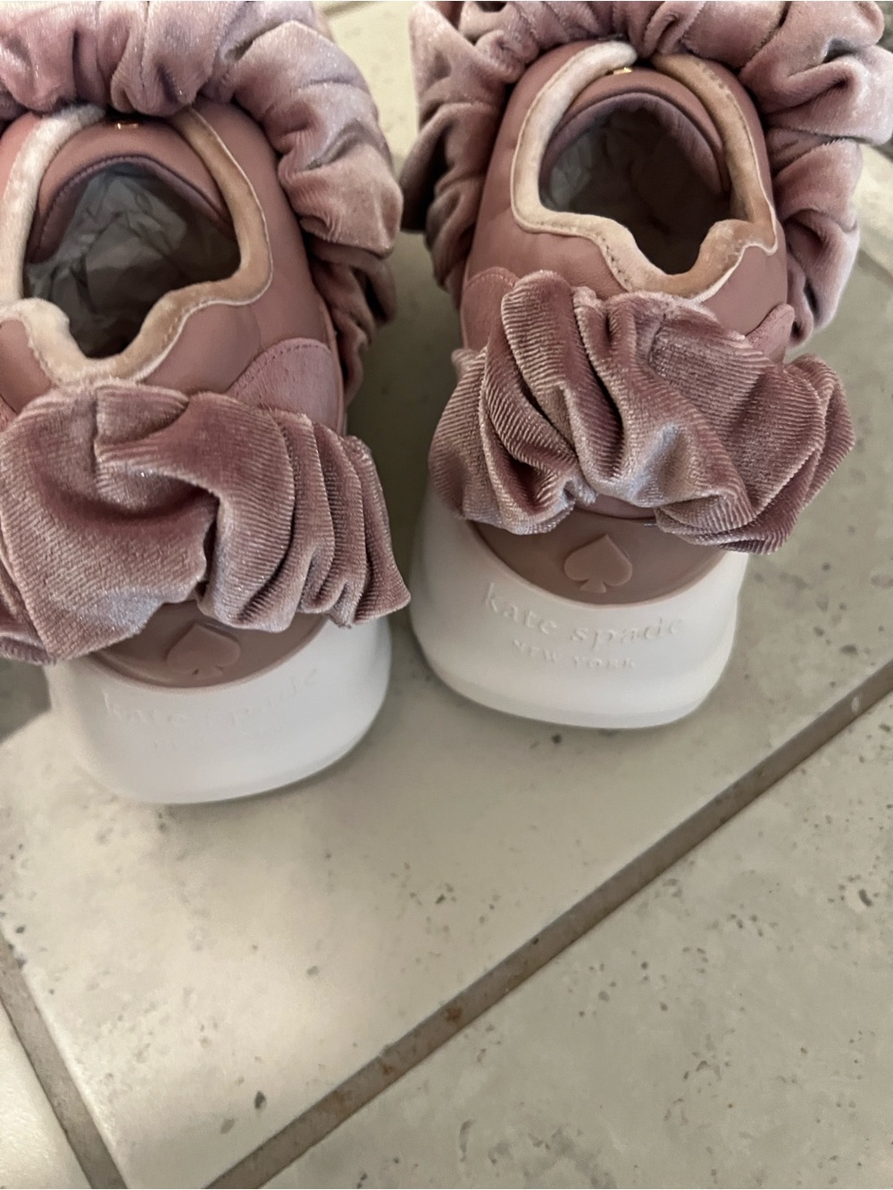NWT kate spade Cream and Blush Pink scrunchie sneaker in plush and leather - Picture 5 of 12